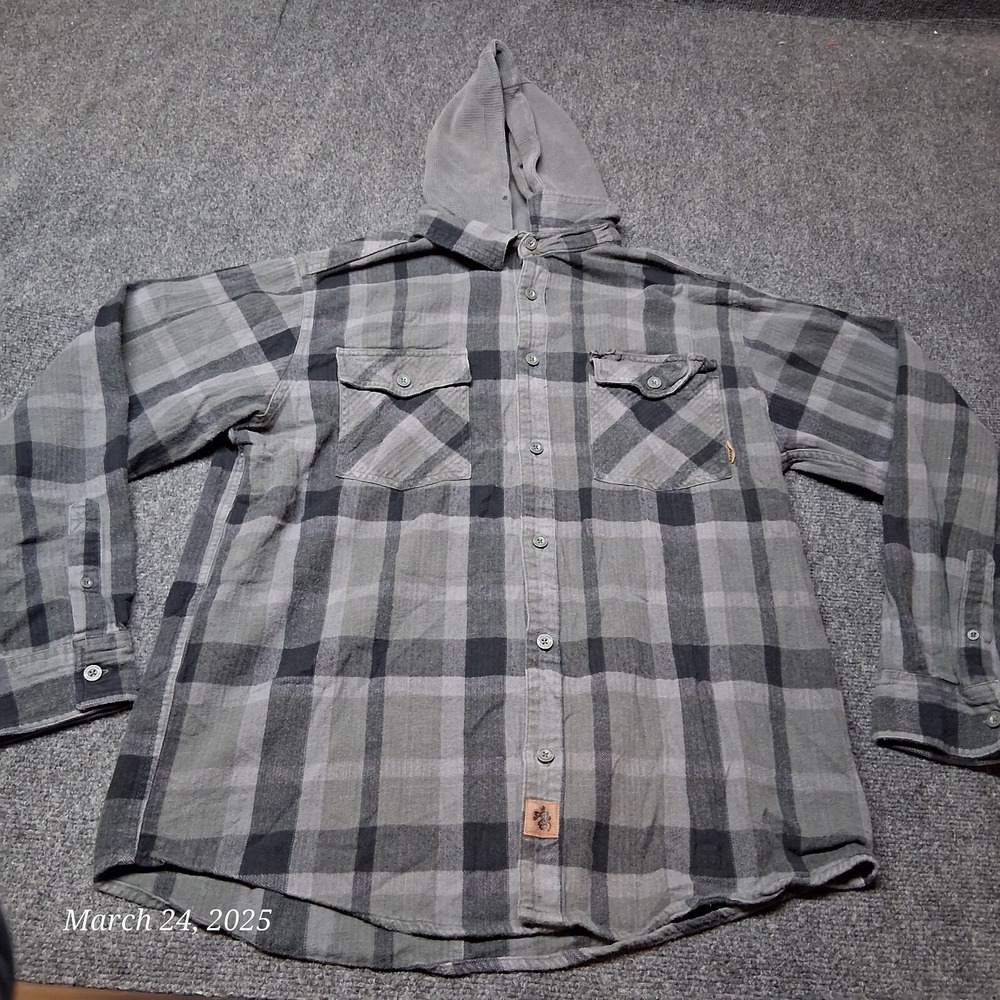 Legendary Whitetails Hooded Flannel Shirt Men Large Gray Plaid